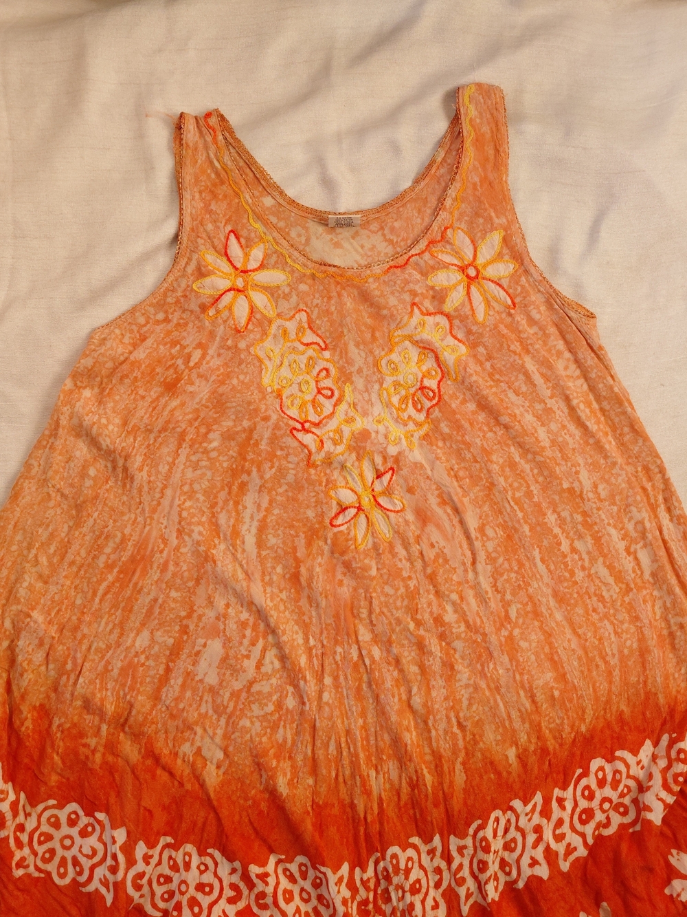 Vintage Shoreline Bohemian Orange 100% Rayon Embroidered Dress S/M - Picture 5 of 9